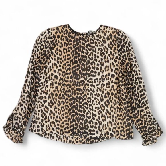 Ganni Tan Animal Print Long Sleeve Blouse - Picture 1 of 2